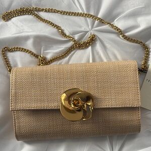 Ted Baker London Tan and Gold Clutch with Elegant Chain